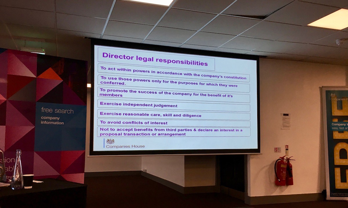 Slide detailing a directors legal responsibilities