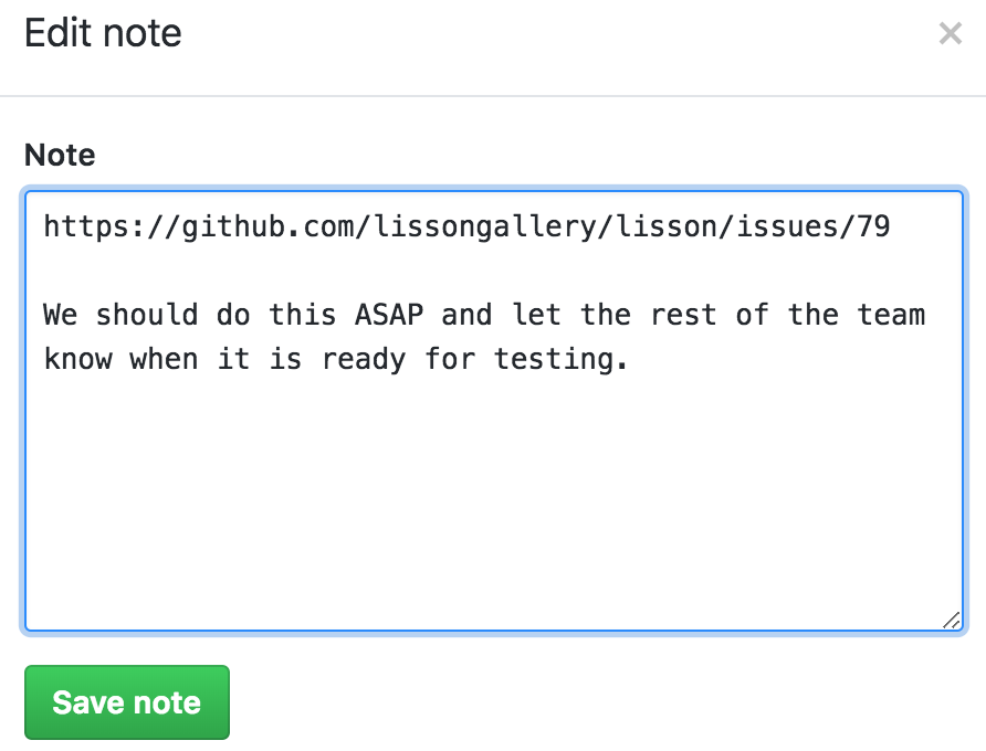 Github Projects edit note view