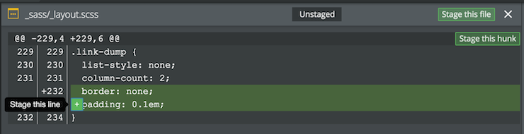 GitKraken example of staging a Hunk