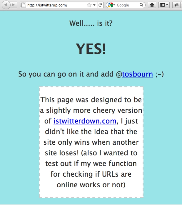 A screenshot of the istwitterup website