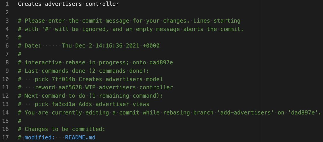Screenshot of rewording commit message