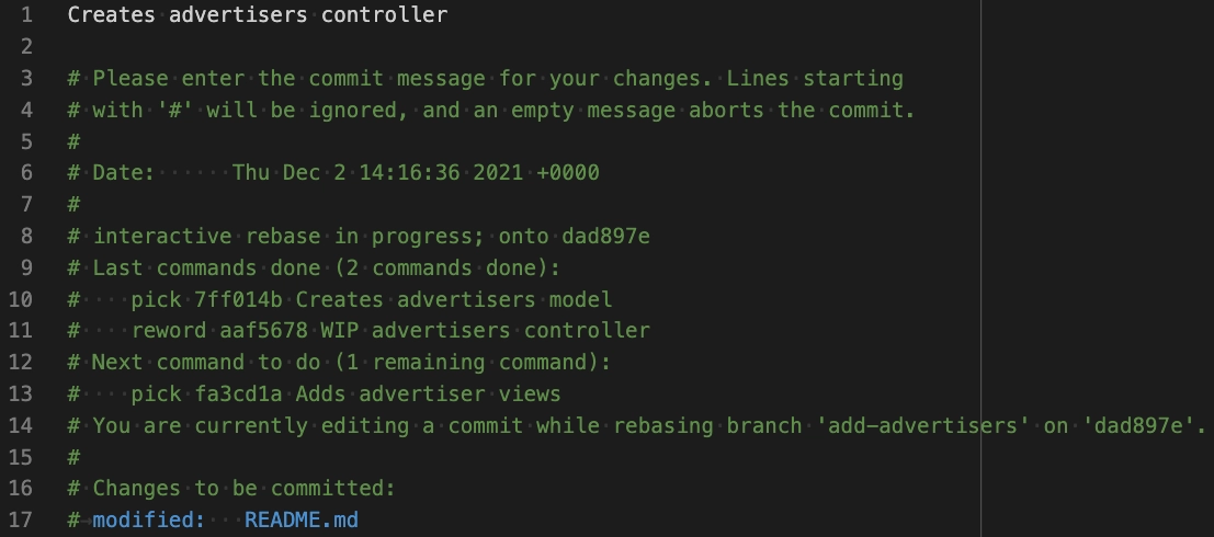 Screenshot of rewording commit message