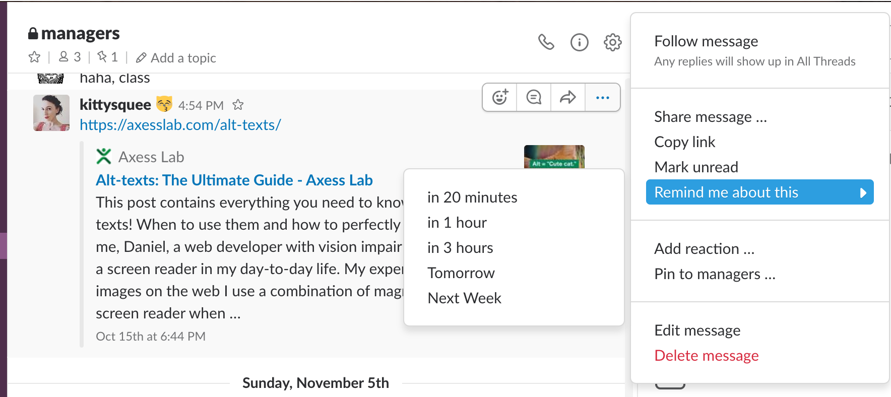 set reminder in slack